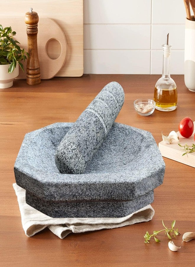 EZAHK Kalvam Stoneware Mortar and Pestle Set,Masher, Khalbatta, Kharal, Musal,for Kitchen, Home, Herbs and Spices (8 inch Grey) - Image 4